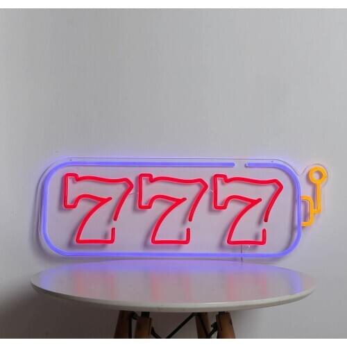 LED Red 777 Neon Sign Slot Machine Shaped Neon Light Casino Décor for Club Beer Bar Store Garage Game Room Home Bedroom Holiday