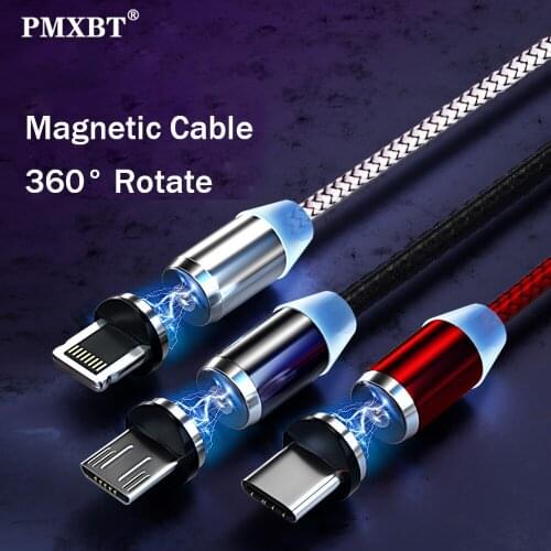 LED Light Magnetic Cable 360 Degree Rotate USB Magnet Fast Charging For iPhone XS Huawei Samsung Micro USB Type C Charger Cable