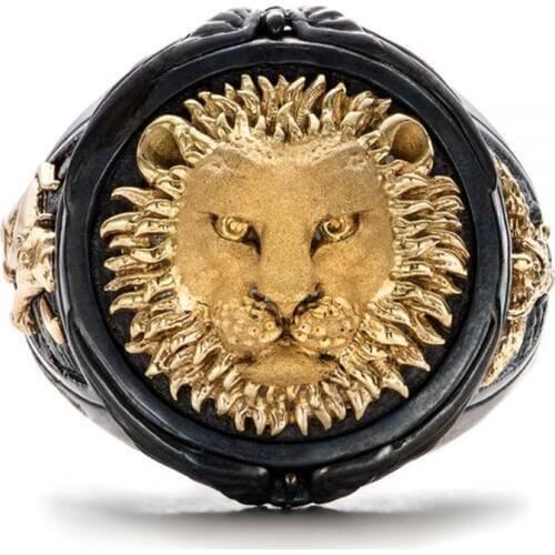 FDLK Unique Mens Fashion Black Ring Africa Grassland Lion Jewelry Fathers Day Anniversary Gift Banquet Party Band Rings