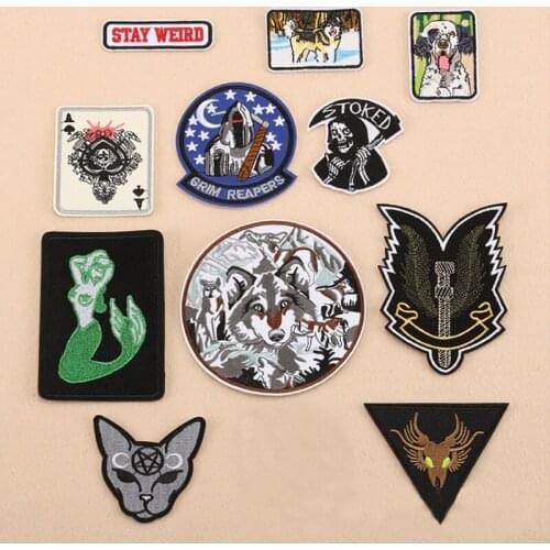 Fine Mermaid Dogs Patches High Quality Wolf Wings Embroidered Appliques Iron On Punk Poker Diy Clothes Accessories