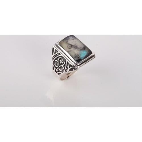 UM US JEWELRY Aquarium Highlighter Natural Gemstone 925 Sterling Silver Men Ring