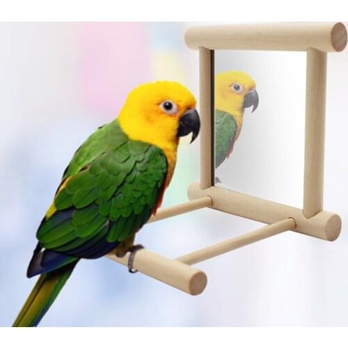 Pet Bird Mirror Wooden Play Toy With Perch Bird Cages Stand For Parrot Budgies Parakeet Cockatiel Lovebird Small Pet Accessoires