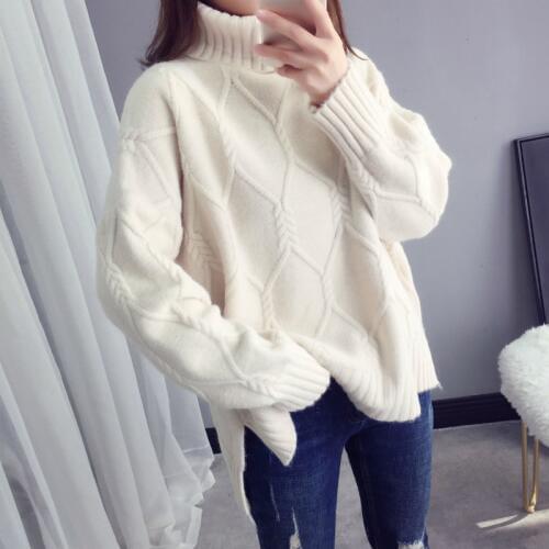 Women Turtleneck Sweater Thick Knitted Warm Pullover Autumn Winter Female Solid Color Loose Casual Sweaters