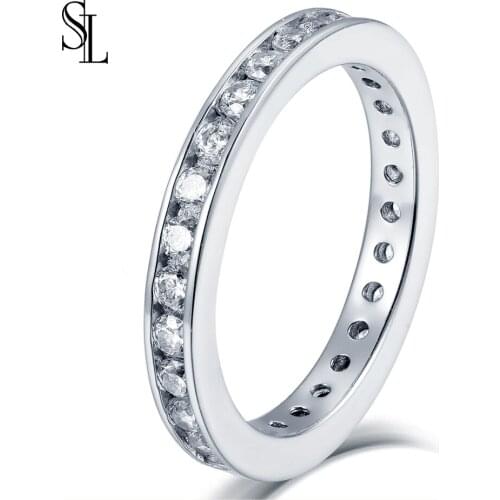 SL Fashion 925 Sterling Silver Full Eternity Women Engagement Ring Simulated Diamond Wedding Silver Bridal Rings Jewelry