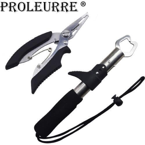 1 set hot selling Stainless Steel Fish Gripper Grip(8.6 inch )+Pliers(5 inch) Fishing Tackle Controller Fish Plier Fishing Tools