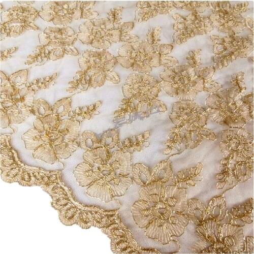 YACKALASI Dress Lace Fabrics 1 Yard Gold Embroidered Floral 3D Bridal Trims Lace Fashion Fabrics Double Borders 120cm Wide