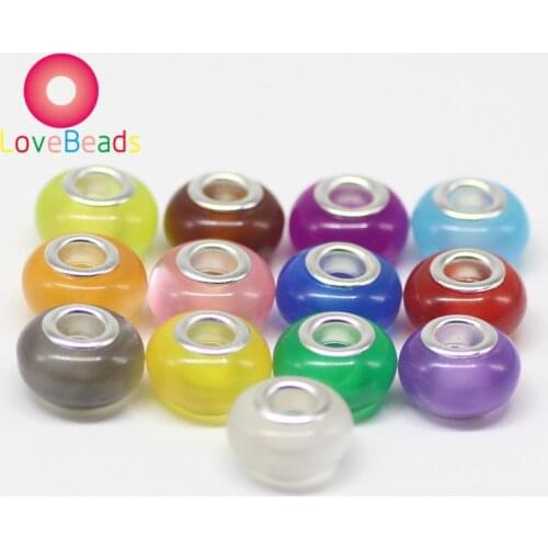 10 Pcs Cat Eye Color Big Round Loose Hole Silver Plated Core Fit European Pandora Bracelet Snake Chain String Cord DIY Jewelry