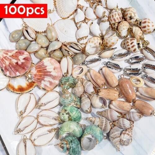 100pcs Wholesale Random Natural Shells Bracelet Diy Charms Irregular Findings Conch Necklace Earring Bohemia Jewelry Accessories