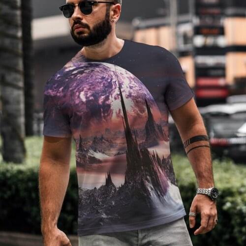 2021 Beautiful 3d Galactic Sky Space Explore Star Mens Short Sleeve T-shirt Leisure Harajuku Trend Man Tee Size Xxs-6xl