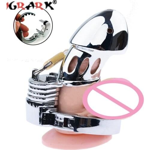 304 Stainless Steel Cock Cage Penis Ring Lock Adult Games Metal Male Chastity Device Penile BDSM Bondage Gear Sex Toys For Men