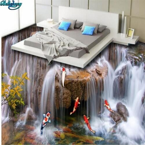 Beibehang Large custom flooring HD waterfall carp jumping gantry 3D floor living room bedroom kitchen bathroom decoration