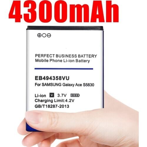 4300mAh EB494358VU Battery for Samsung Galaxy Ace 5830 S6802 B7510 i569 i579 i619 S5660 S5670 S5830I S5838 S6102 S6108 S5830