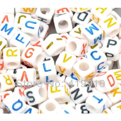 Free shipping-500 Mixed Acrylic White Alphabet /Letter "A-Z" Acrylic Cube Beads 6x6mm M00513