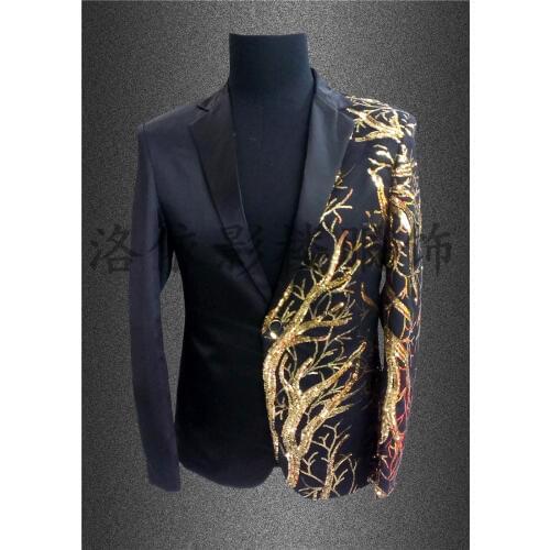 Free ship mens stage performance black/red sequins embroidery golden tuxedo suit jacket ,only jacket