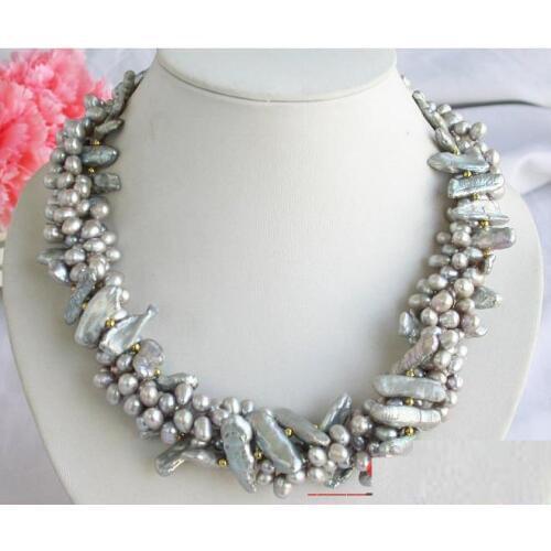 Gray Pearl Jewellery,5-25mm 4 Rows Real Genuine Freshwater Pearl Necklace,20inches ,Perfect Women Jewelry Gift