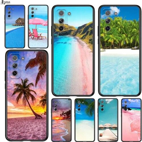 Summer Beach Sunset On Sea for Samsung Galaxy S21 Ultra Plus Note 20 10 9 8 S10 S9 S8 S7 S6 Edge Plus Black Phone Case