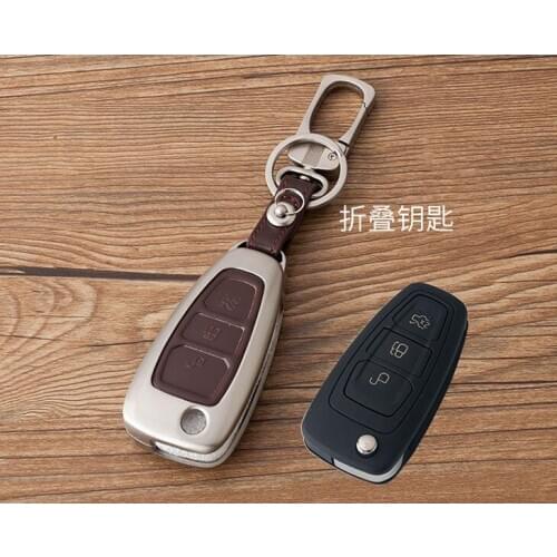 Zinc alloy+Leather Car Styling Key Cover Case For Ford Focus 3 4 ST Kuga Mondeo MK4 Fiesta Fusion Ecosport 2012 2013 2014 2015