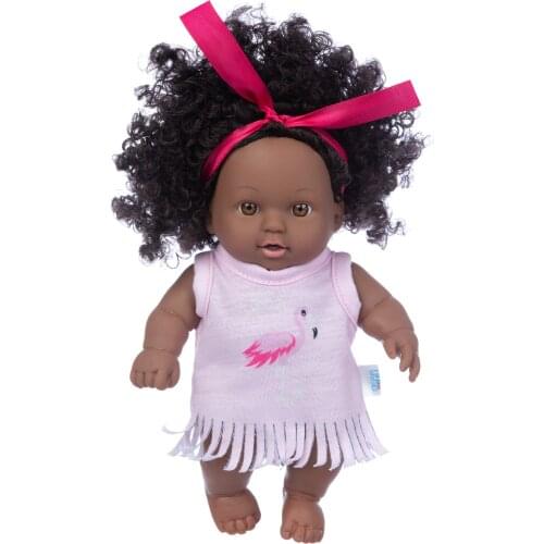 D&B 25cm 8inch Black Dolls Lifelike Explosion Head Wear A Headscarf Baby Cute Curly Black 8-inch Reborn Clothes Vinyl Baby Toy