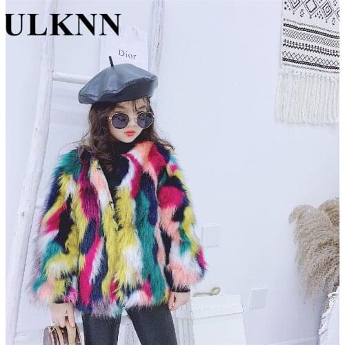 Girls Rainbow Coat Kids Faux Fur Outwear Mommy And Daughter Matching Clothes Boys Winter Clothe Baby Long-sleeved Jacket New
