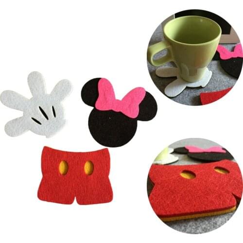 Disney Mickey Cartoon Coaster 3pcs Cute Double layer non-woven fabric insulation mat coasters birthday party Christmas items