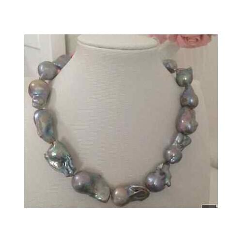 Elegant 25-28mm south sea baroque grey pearl necklace 18inch