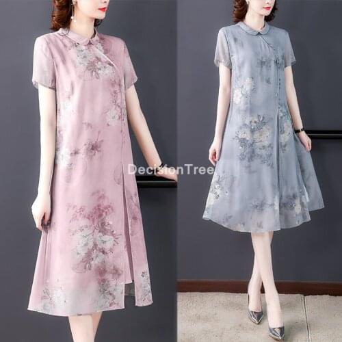 2021 chinese female satin dress elegant qipao flowr print vintage cheongsam dress vestidos elegant formal dress party qipao