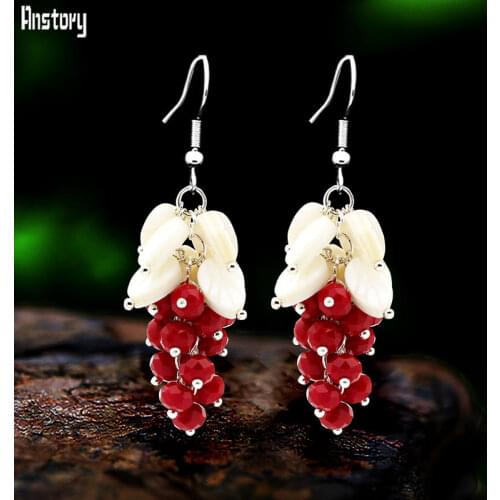 Cluster Coral Shell Leaf Earrings For Women Antique Silver Plated Dangle Fashion Jewelry Party Gift