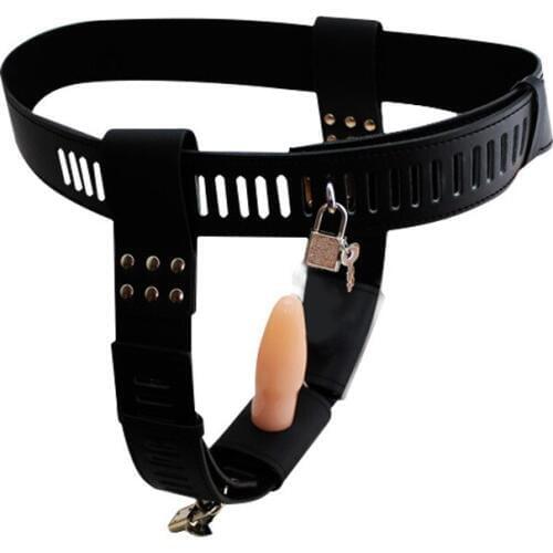 Leather Chastity belt adjustable Bondage Chastity Belt silicone vibration anal plug Fetishism Adult sex toys sex shop