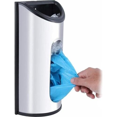 Kitchen Grocery Plastic Bag Holder and Dispenser for Plastic Bags - Easy Wall Mount Bag Saver - Stainless Steel