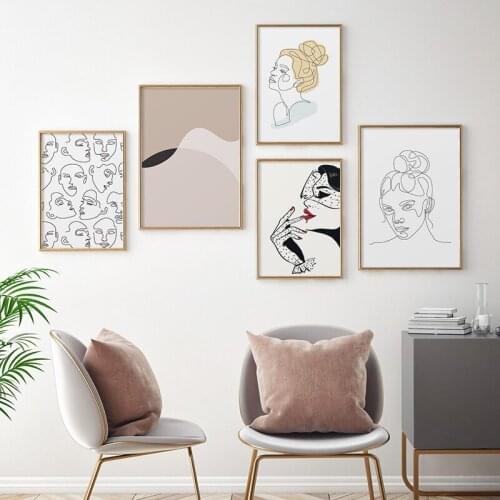 Single Line Face Drawing Art Poster Girl Minimalist Wall Art Canvas Painting Abstract Print Nordic Picture Modern Home Decor