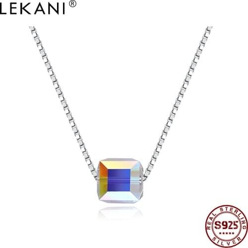 LEKANI 925 Sterling Silver Pendant Necklace For Women Square Shape Austria Crystal Necklace Party Fine Jewelry Hot Sale