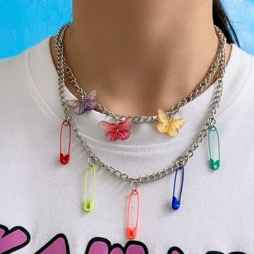 VG 6YM New Colorful Pin Butterfly Multi-Layer Ladies Necklace Fashion Womens Birthday Present Jewelry Dropshipping Gifts