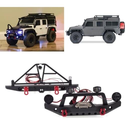 Front Rear Bumper with 2 Led Lights for 1/10 RC Crawler Car TRX4 Axial SCX10 B36E