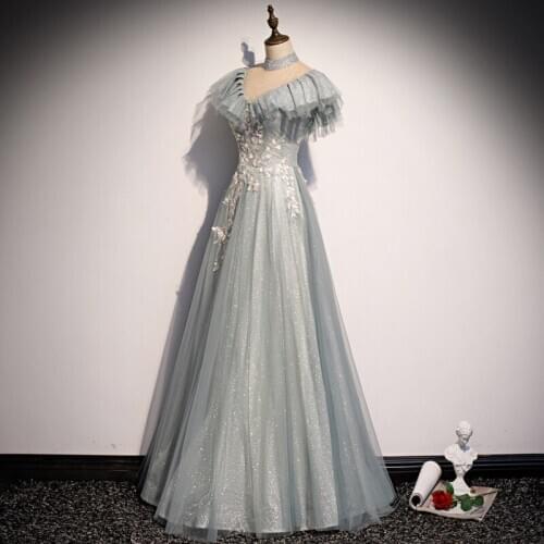 Blue Dream Female QiapoTemperament Cheongsam Elegant Evening Party Dress Embroidery Banquet Robe De Soiree Vestidos