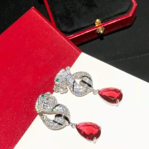 Hot Brands Pure 925 Silver Fashion Jewelery Woman Earrings Red leopard tassel Party High Quality Jewelry