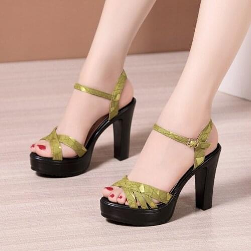 Hot Sale 2020 Platform Sandals Block Heel Shoes Woman Summer Open Head High Heels Sandals Ladies Office Party Big Size Shoes