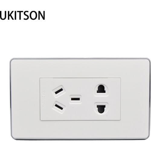 Silver Side 2Pins 3 Holes Power Supply Socket Faceplate AC250V 10A Charging Wall Outlet 120x70mm