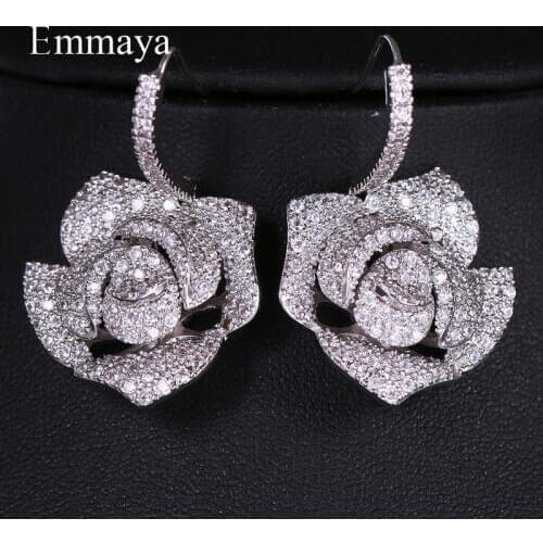 Emmaya Attractive Big Flower Appearance Silver Plated Nobler Earring Zirconia For Women And Ladies In The Dinner Ornament