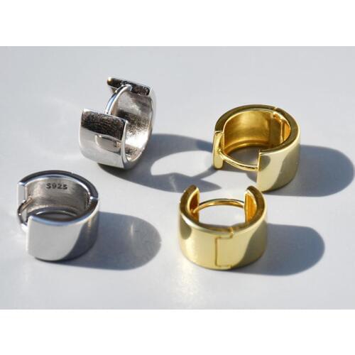 925 Sterling Silver Earring Fashion Retro Geometric Oval Ring Circle Wide Face Ear Ring Ear Bone Simple Women Silver Ear Jewelry