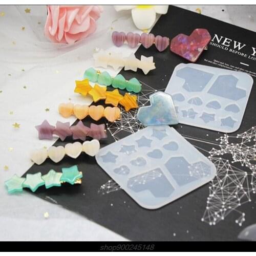 Heart Star Barrettes Silicone Epoxy Resin Molds Hair Pin Acrylic Mold Alligator Hair Clip Molds Jewelry Making F04 21 Dropship