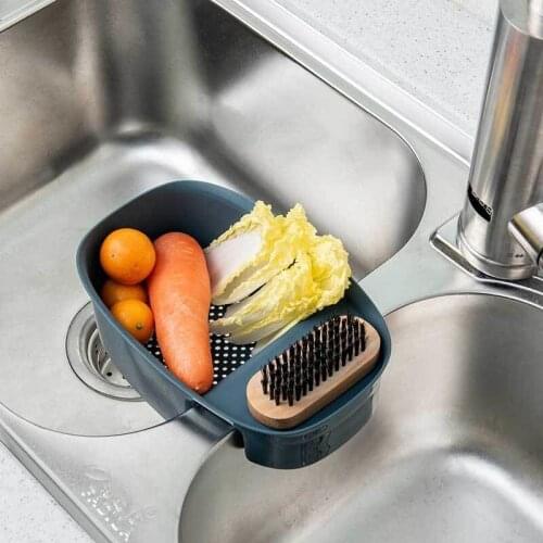 Blue Sink Drain Basket Plastic Kitchen Household Vegetable Fruit Filter Washing Shelf Dishcloth Soap Storage Rack Kitchenware