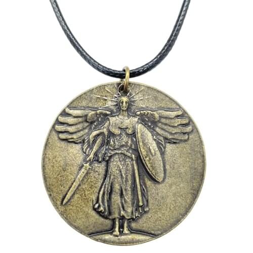 Nostalgia Archangel Holding Sword And Shield Protection Angel Wings Amulet Men Pendant Vintage Necklace Dad Gifts From Daughter