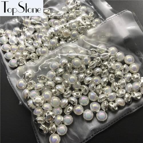 TopStone 6mm 8mm Pearls Beads with Silver/gold Claw Sew On Stones Round Strass Scrapbooking for Sewing Dress Making