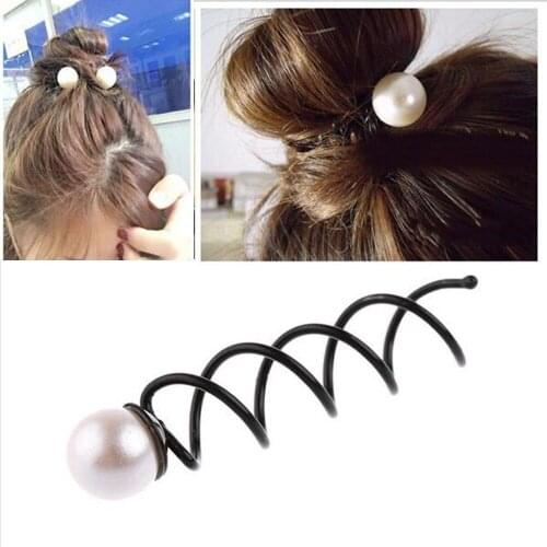 1Pcs Vintage Hair Styling Accessories Women Spiral Spin Screw Bobby Pin Pearl Hair Clip Ladies Twist Barrette Black