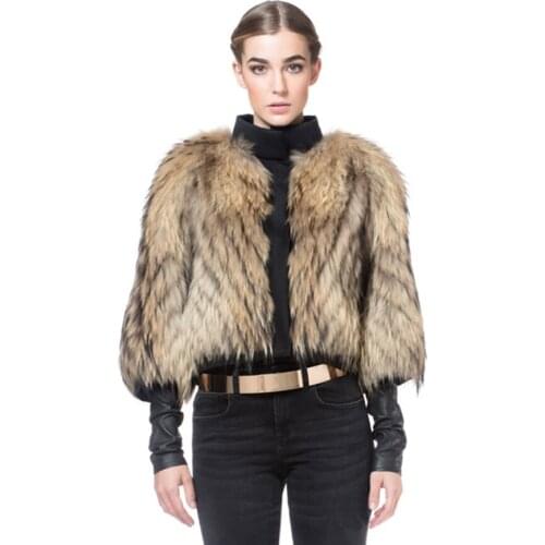 Fur Coat Women 100% Natural Racoon Fur Jacket Winter Warm Thick Fur Overcoat Fashion Cropped Outwear