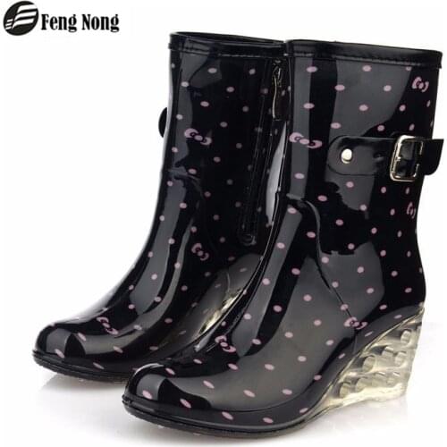Feng Nong New Design Pvc Rain Boots Waterproof Flat Shoes Woman Rain Woman Water Rubber Boots Good Quality Botas W052