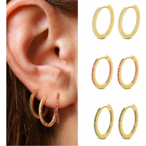 CANNER Simple Fashion White Blue Red Zircon Earrings For Women 925 Sterling Silver Earrings Hoops Pendientes Jewelry 2021 Trend