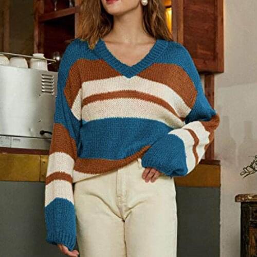 Women Knitted Striped Pullover Sweater Casual Loose Fall Chic All-match Ins Lady Pull Sweaters Knitwear Korean Jumper Tops XL