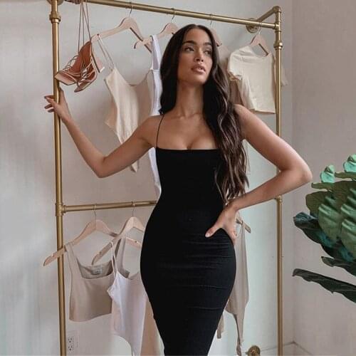 Sexy Solid Spaghetti Strap Sleeveless Dress Female Square Collar High Waist Split Slim Bodycon Long Dress Vestidos