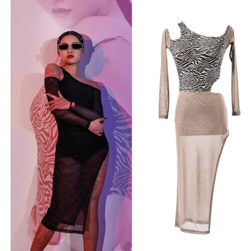 Sexy Latin Dance Dress Women Long-Sleeved Ballroom Dance Dresses Latin Dance Strapless Dresses Performance Dance Costumes XS1016